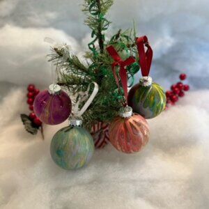 Unique Hand painted & sealed Christmas ornaments, plastic, set of 4
